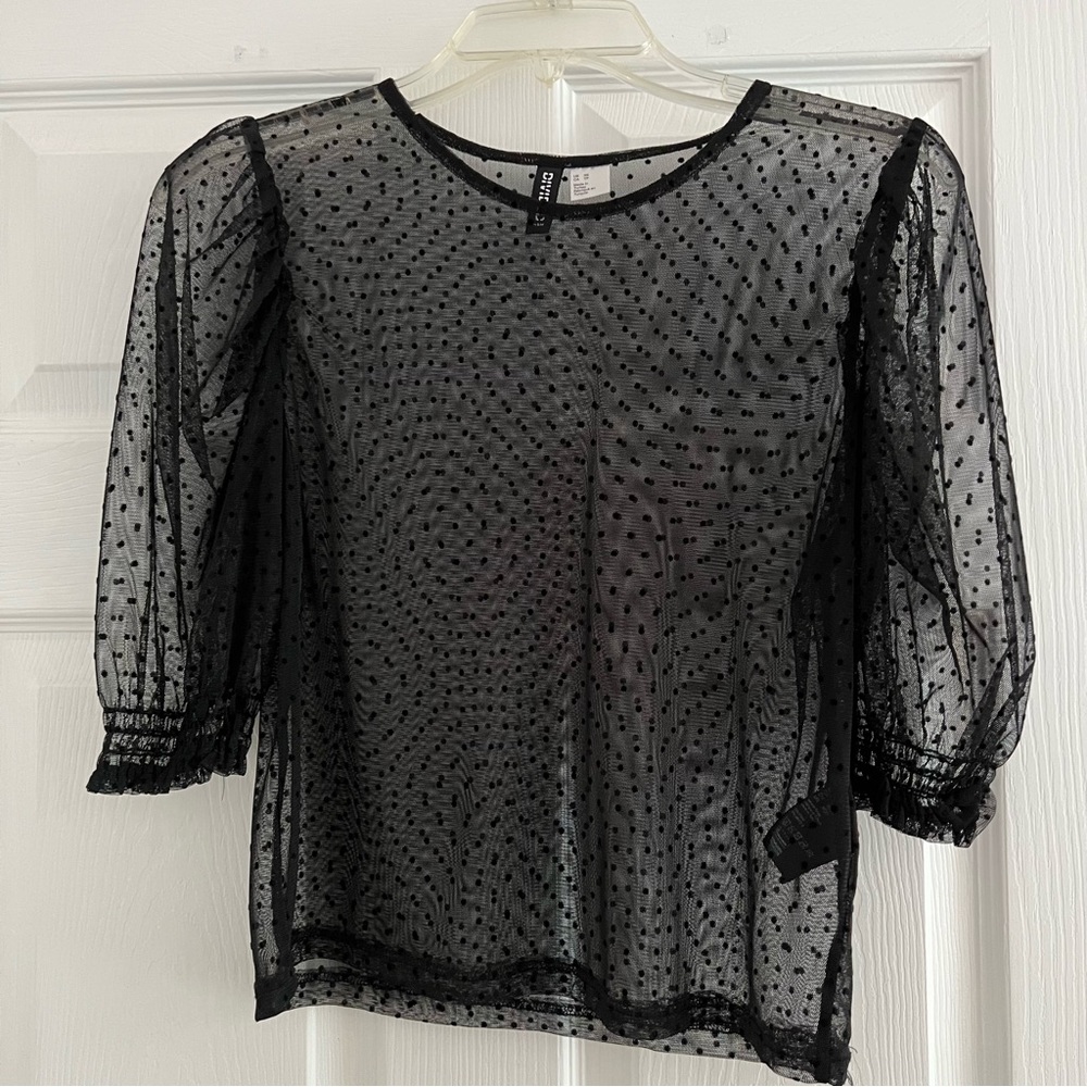 Black mesh polka dot shirt